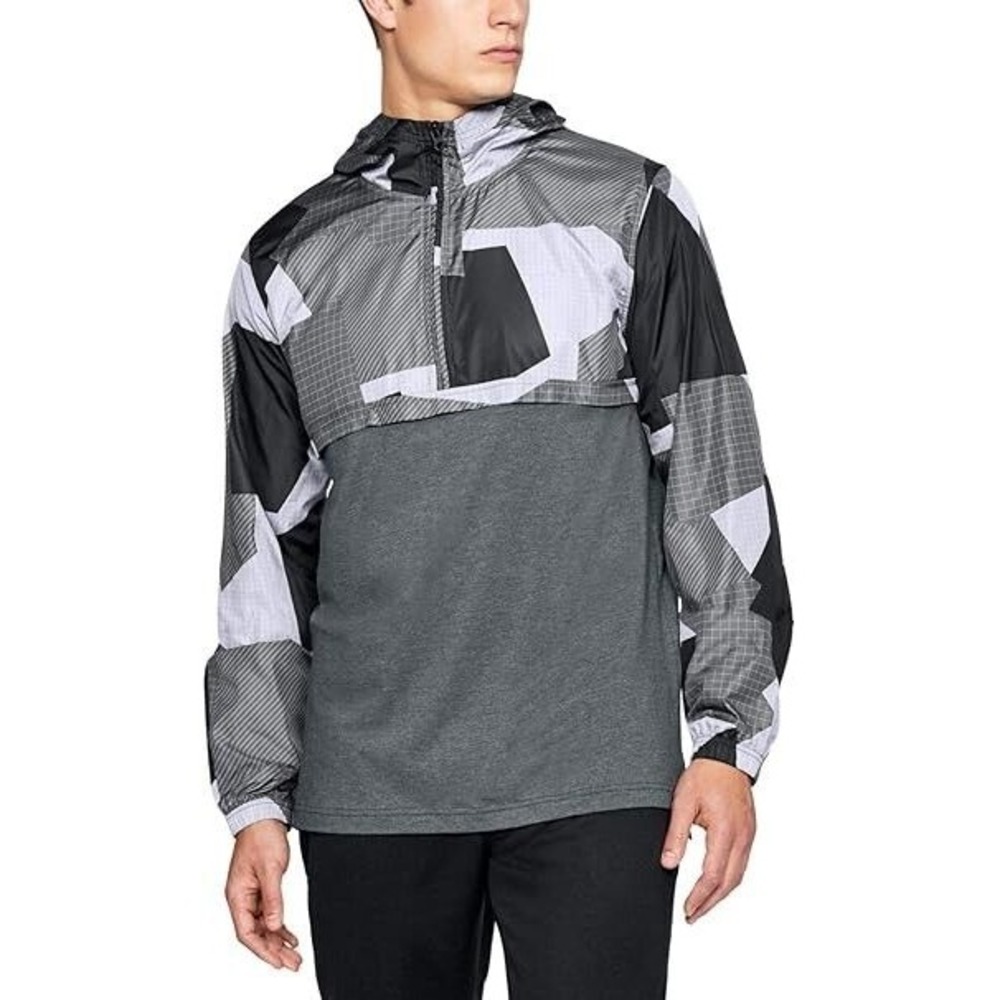 Under Armour Windbreaker Anorak Pull Over Jacket Sz Large‎ Gray Camo